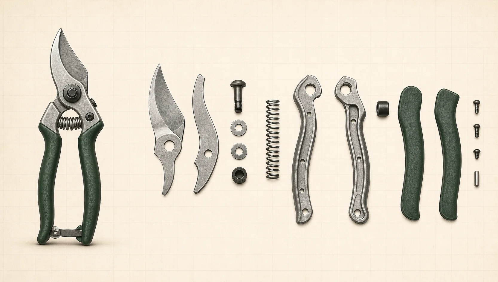 Exploded reference anatomy of a bypass pruner